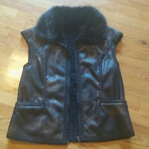 Boutique Faux Leather Vest with Fur Collar